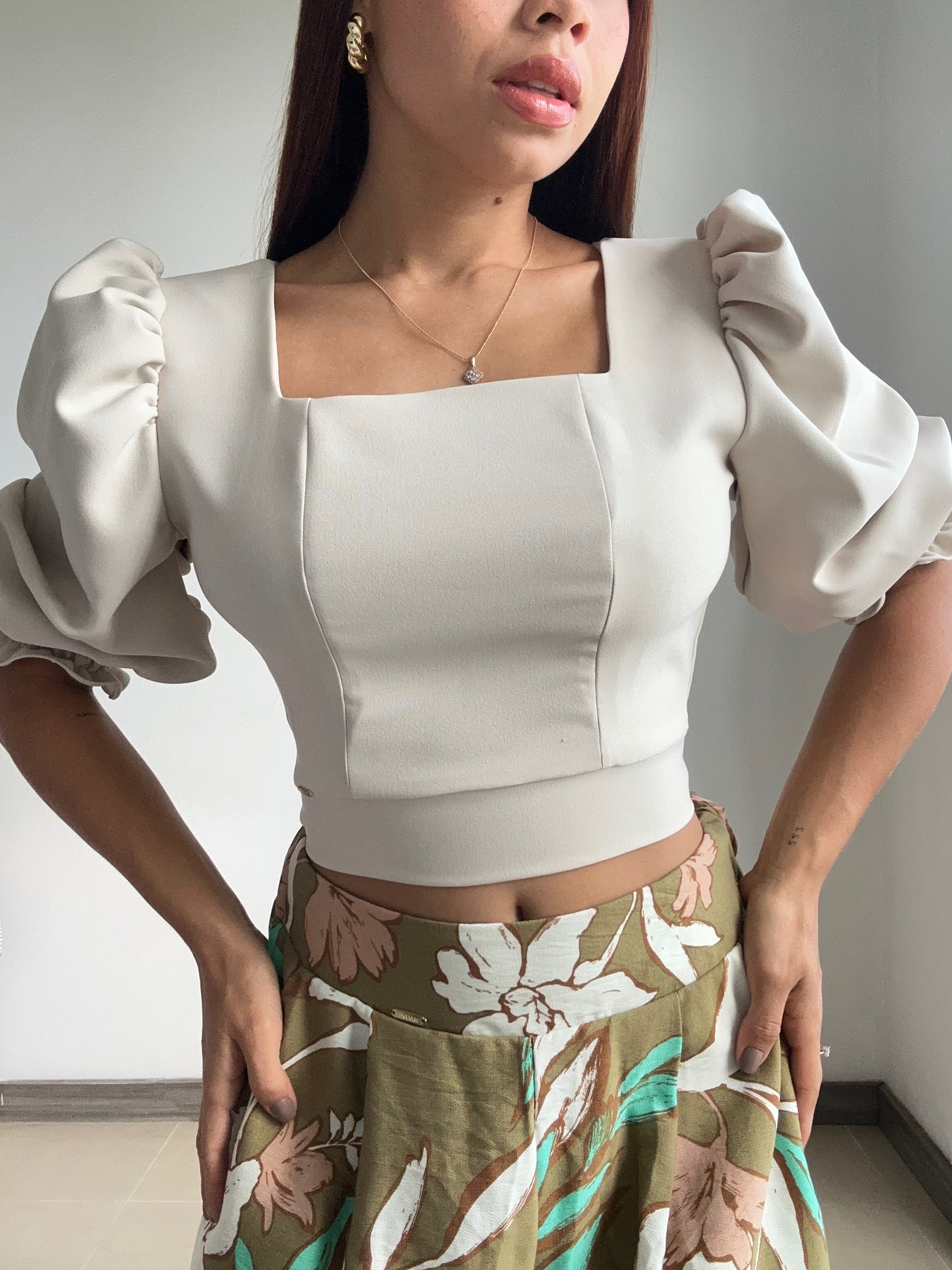 Blusa Escote Cuadrado Manga 3/4 Globo