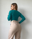 Blusa Manga Larga Escote Cuadrado