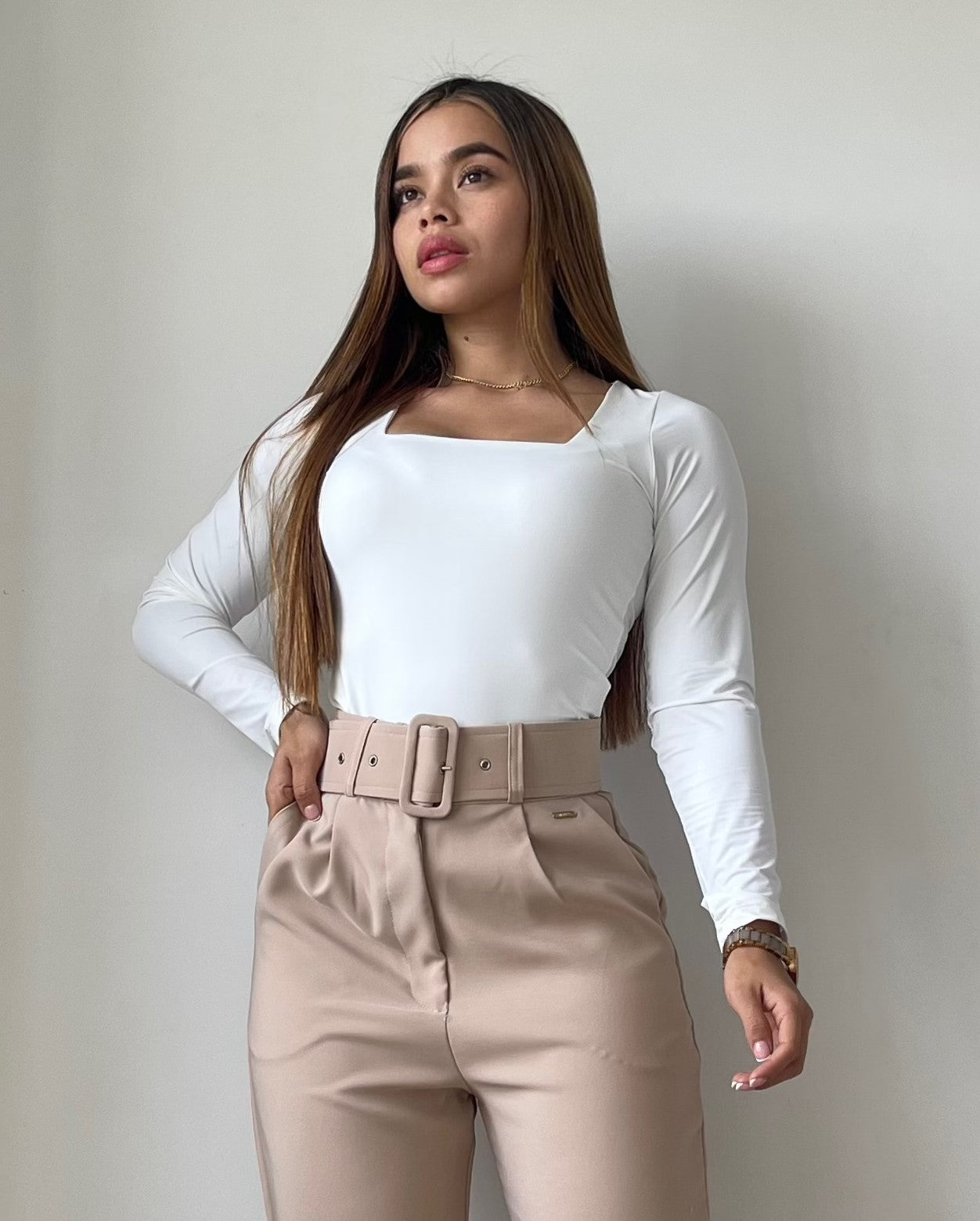 Blusa Manga Larga Escote Cuadrado