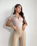 Body Manga Corta Cuello V