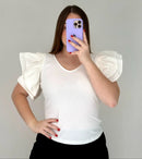 Blusa Cuello V Manga Boleros