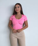 Blusa Cuello V Arqueado Manga Corta