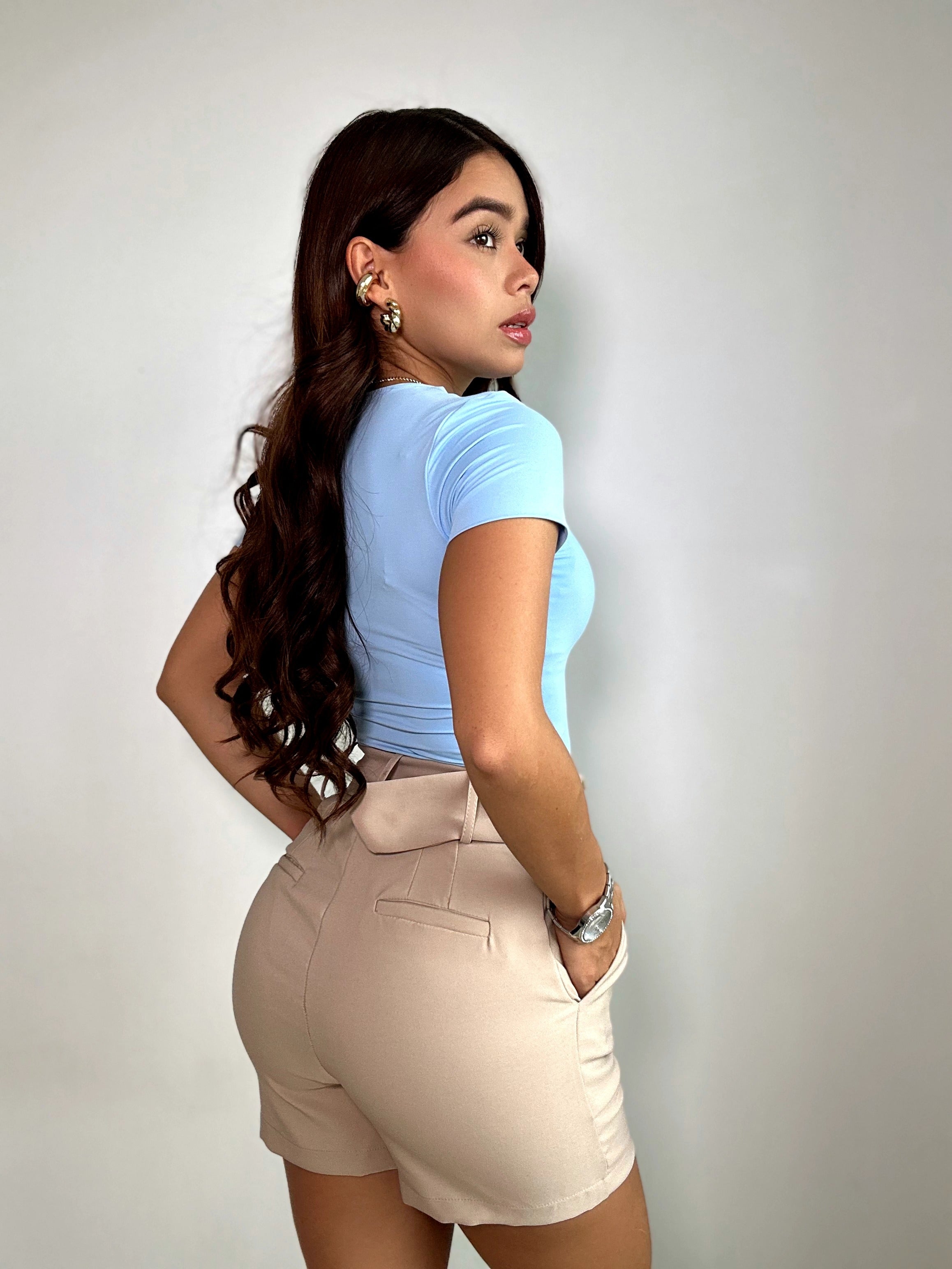 Body Manga Corta Cuello Redondo Alto