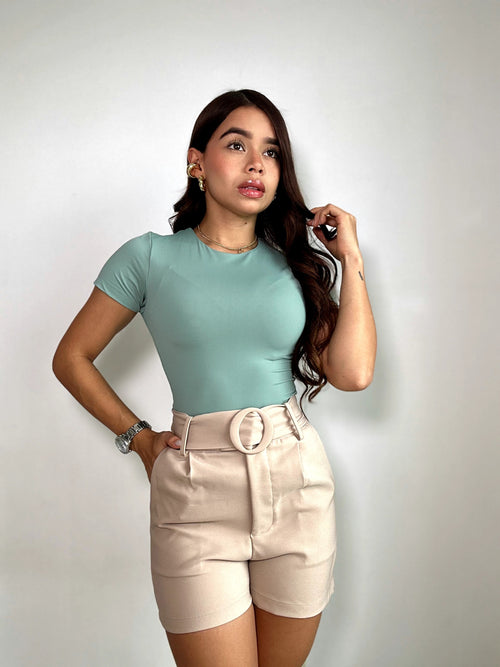 Body Manga Corta Cuello Redondo Alto