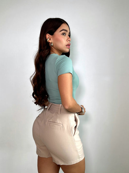 Body Manga Corta Cuello Redondo Alto