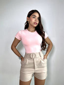 Body Manga Corta Cuello Redondo Alto