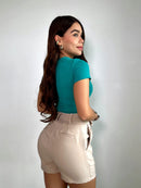 Body Manga Corta Cuello Redondo Alto