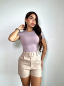 Body Manga Corta Cuello Redondo Alto