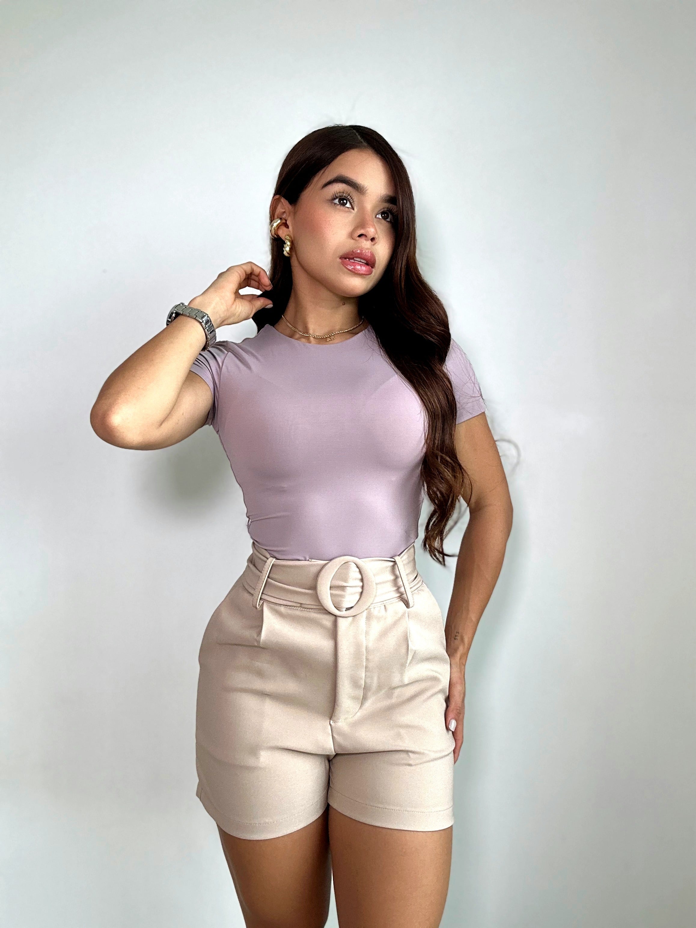 Body Manga Corta Cuello Redondo Alto