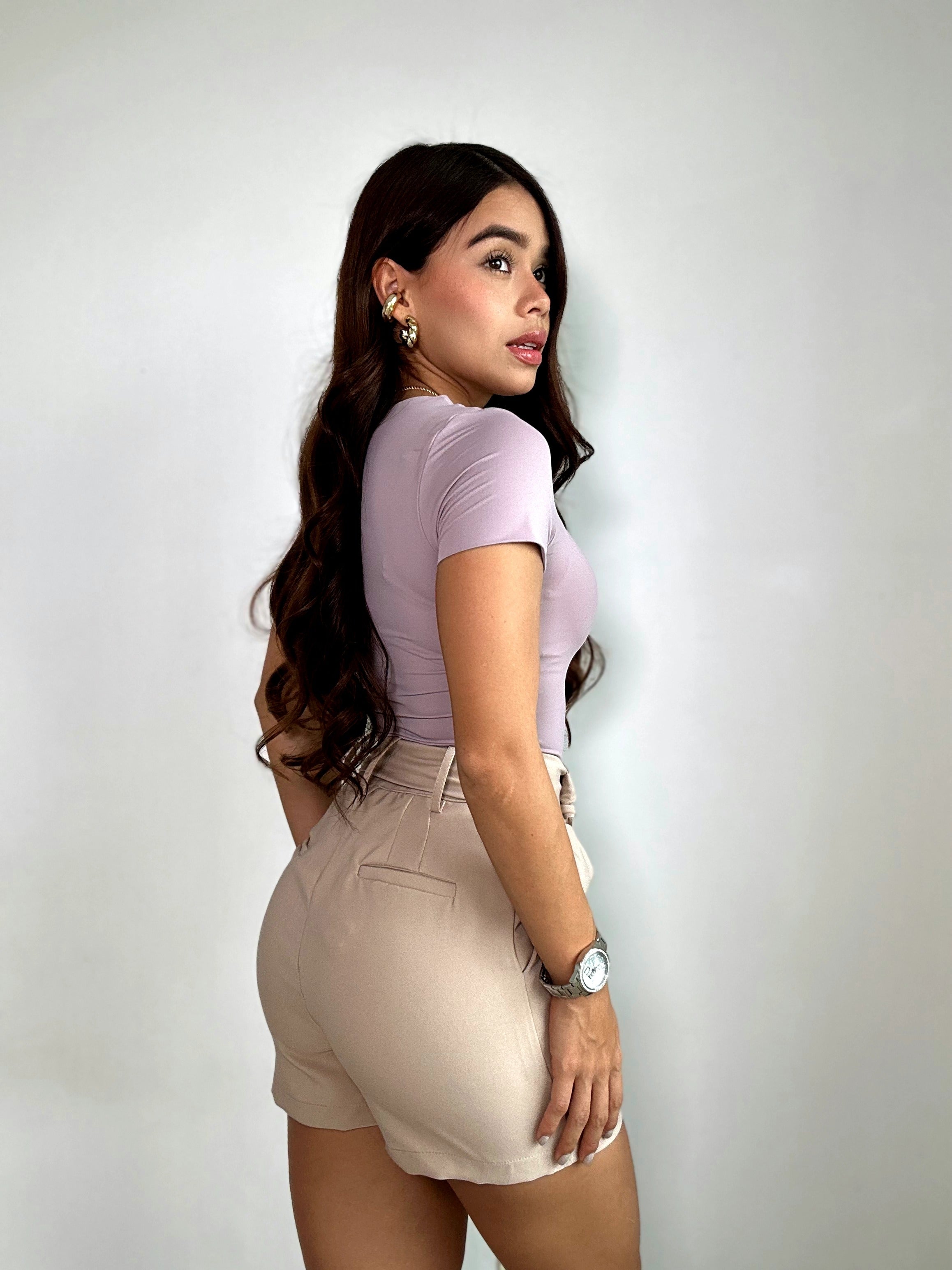 Body Manga Corta Cuello Redondo Alto