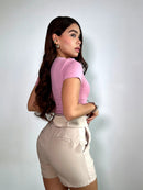 Body Manga Corta Cuello Redondo Alto