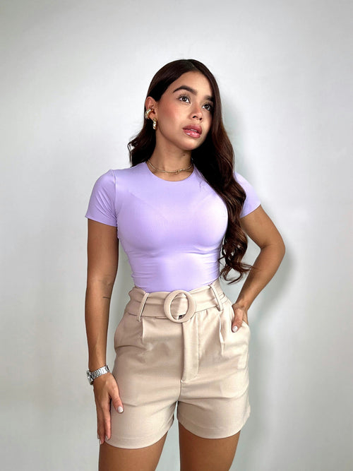 Body Manga Corta Cuello Redondo Alto