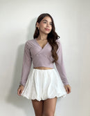 Blusa Corta Manga Larga Escote V