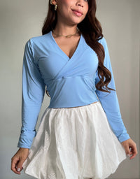 Blusa Corta Manga Larga Escote V