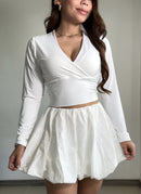 Blusa Corta Manga Larga Escote V