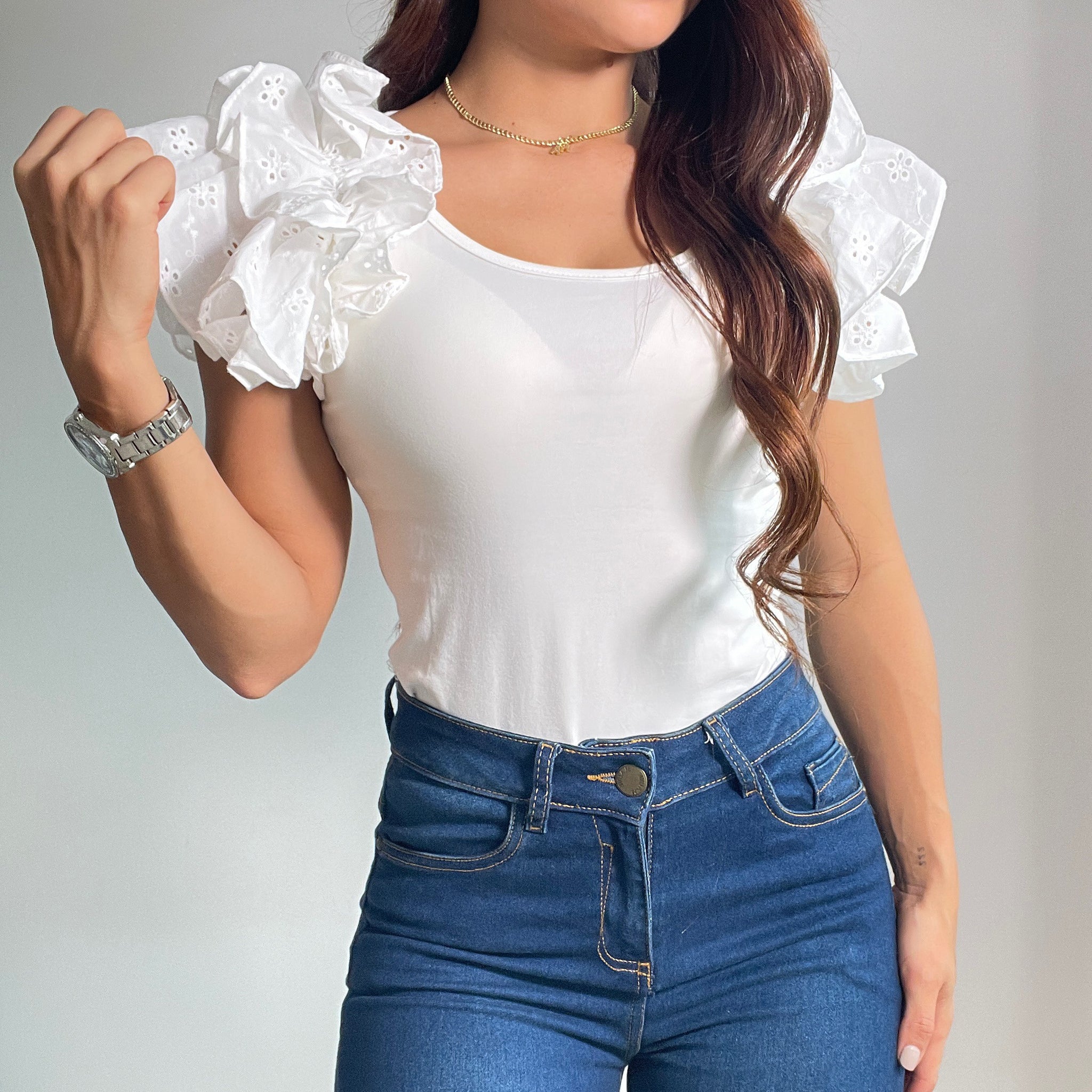 Blusa Cuello Redondo Manga Sisa Hojarota