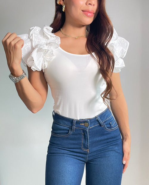 Blusa Cuello Redondo Manga Sisa Hojarota