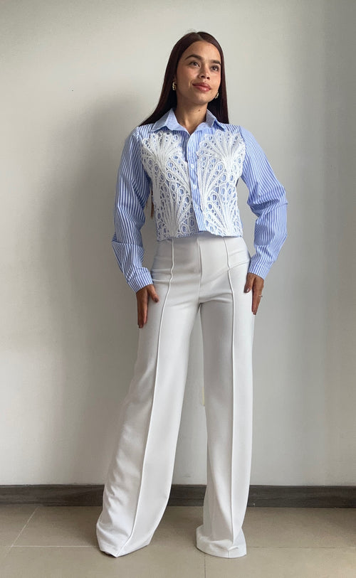 Camisera Manga Larga Aplique Guipiure