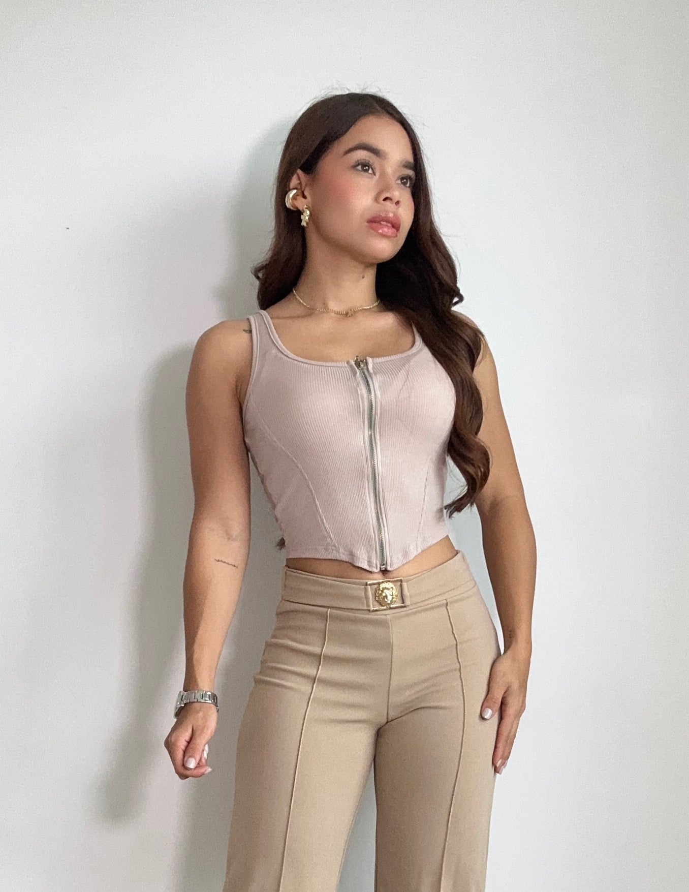 Blusa Manga Sisa Cierre Centro Sesgo