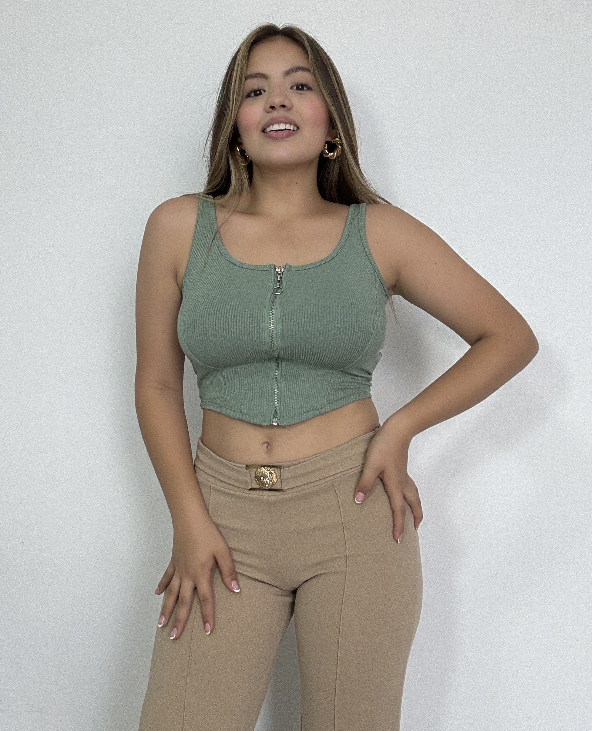Blusa Manga Sisa Cierre Centro Sesgo