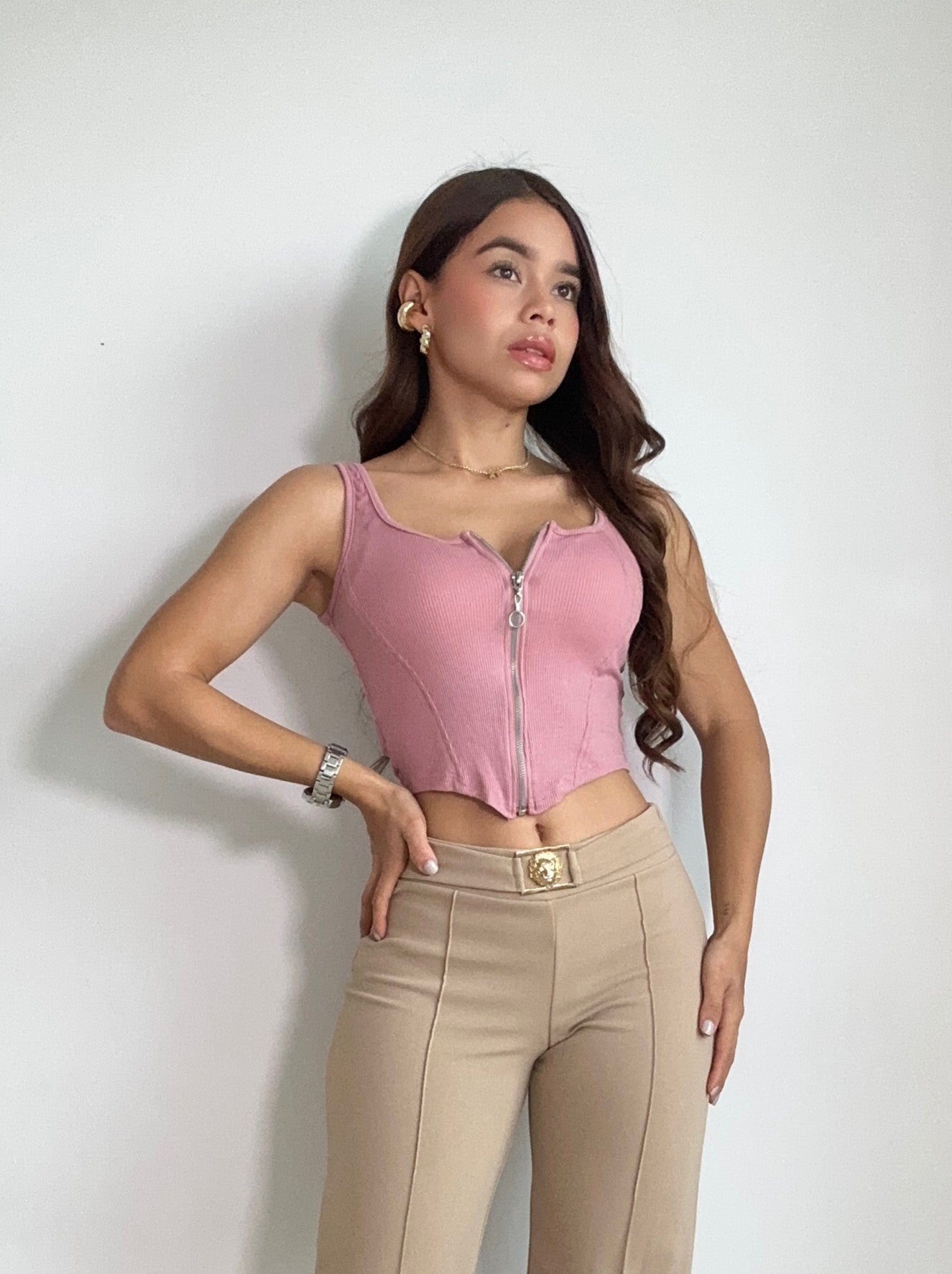 Blusa Manga Sisa Cierre Centro Sesgo
