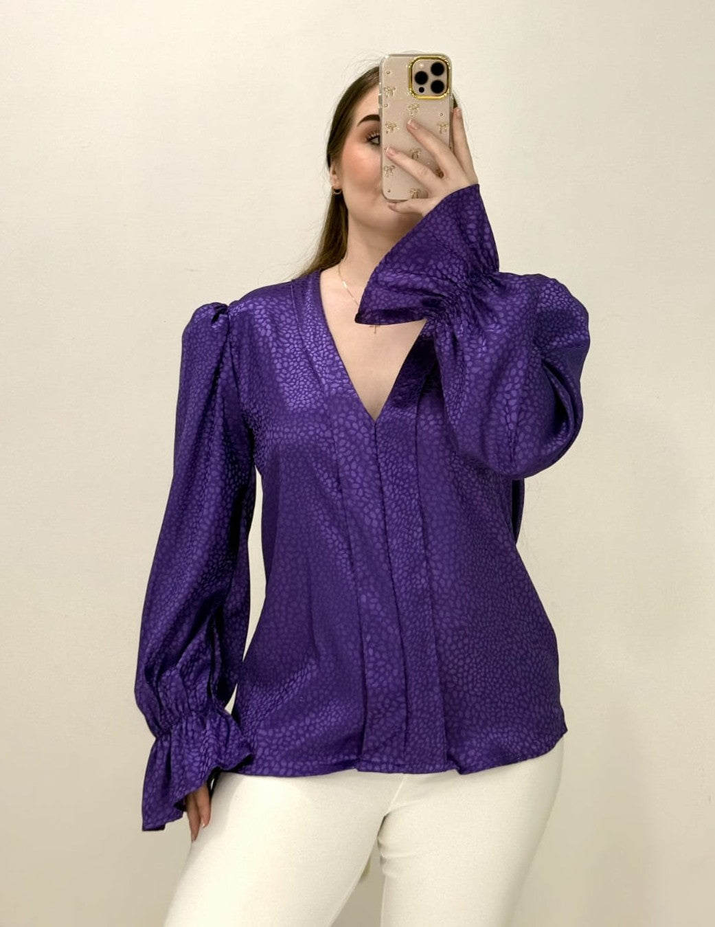 Camisa Dama Manga Larga Cuello En V