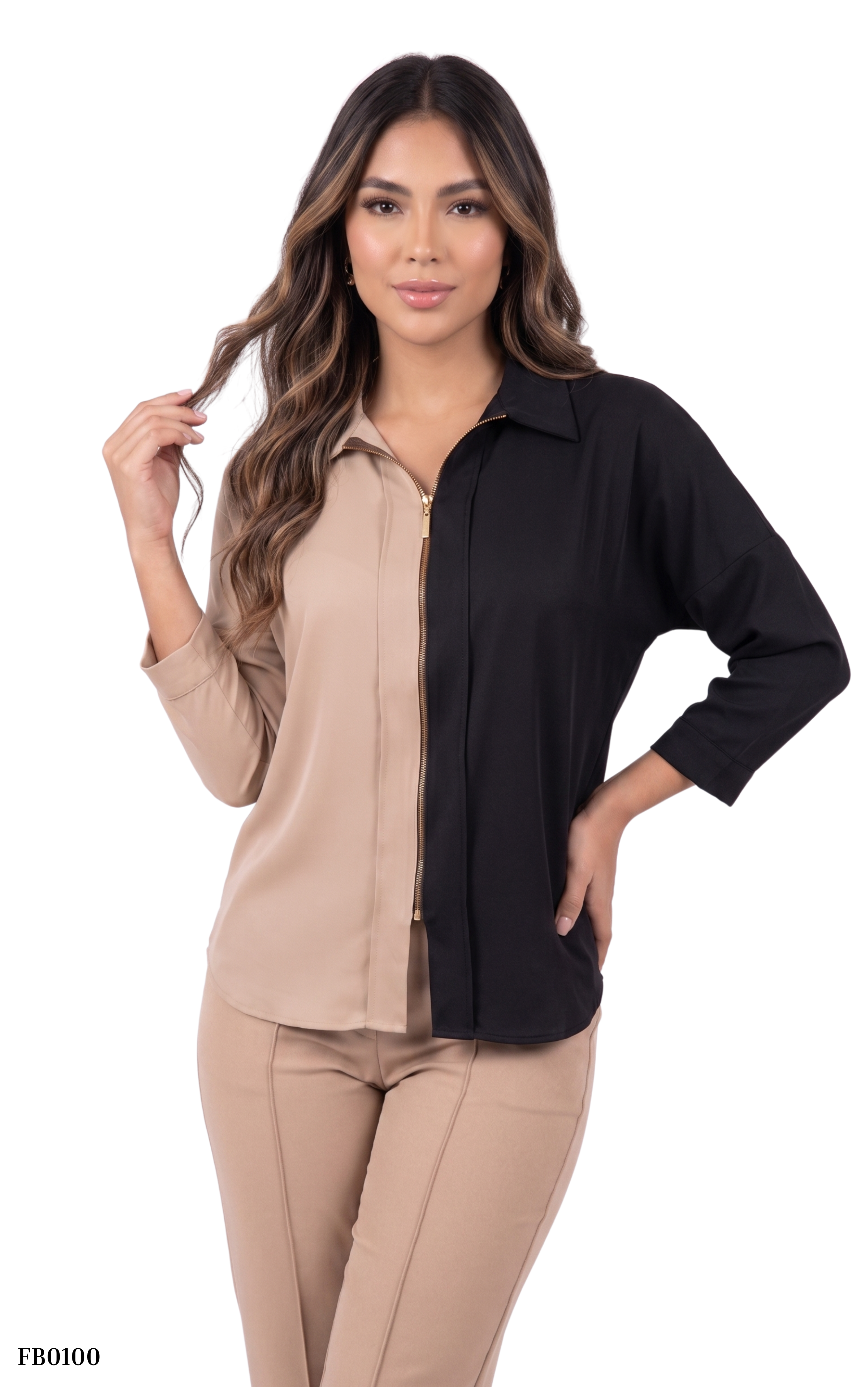 Camisera Manga Larga Bicolor Cierre