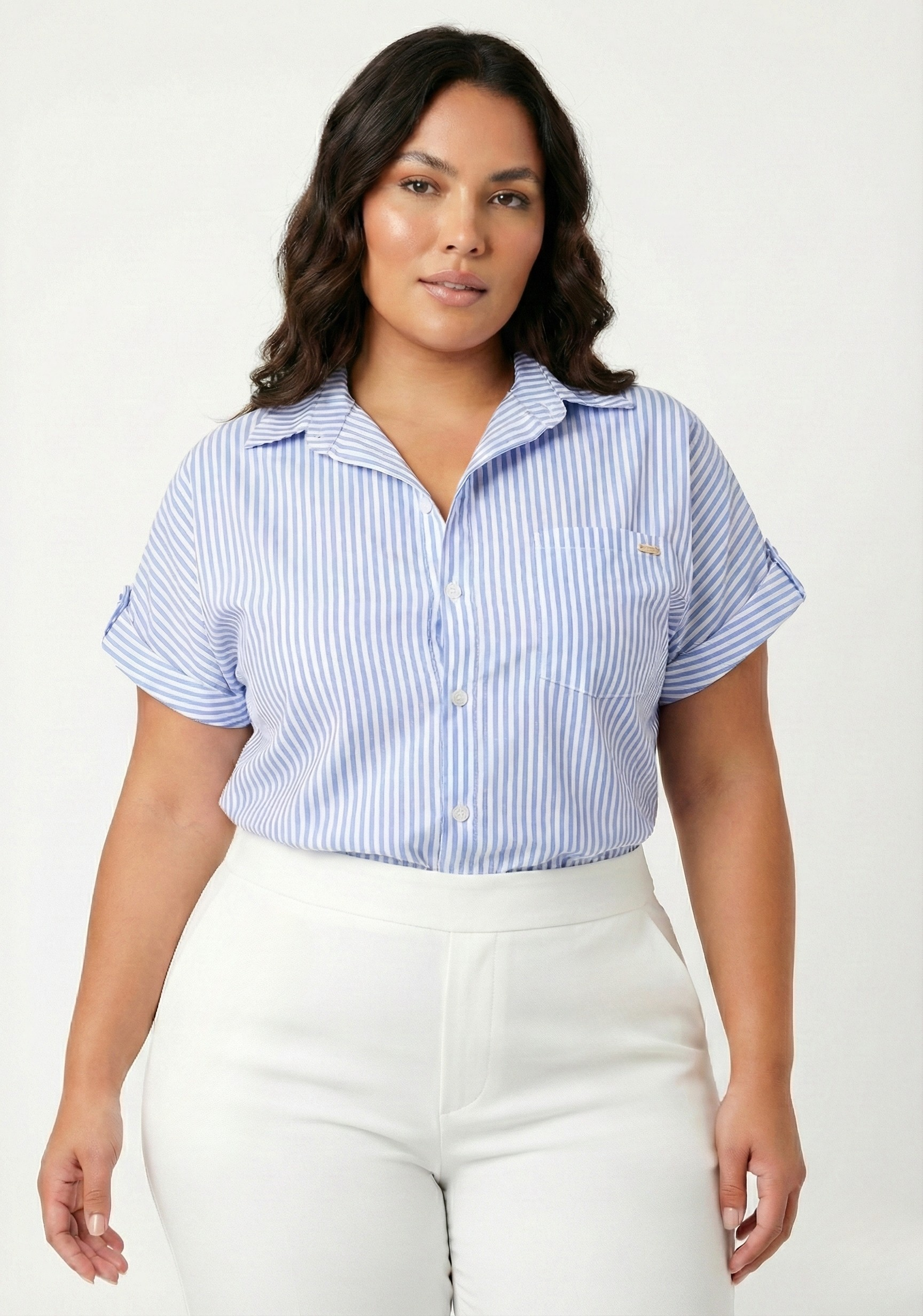 Camisa Dama Manga Corta Estampado Plus