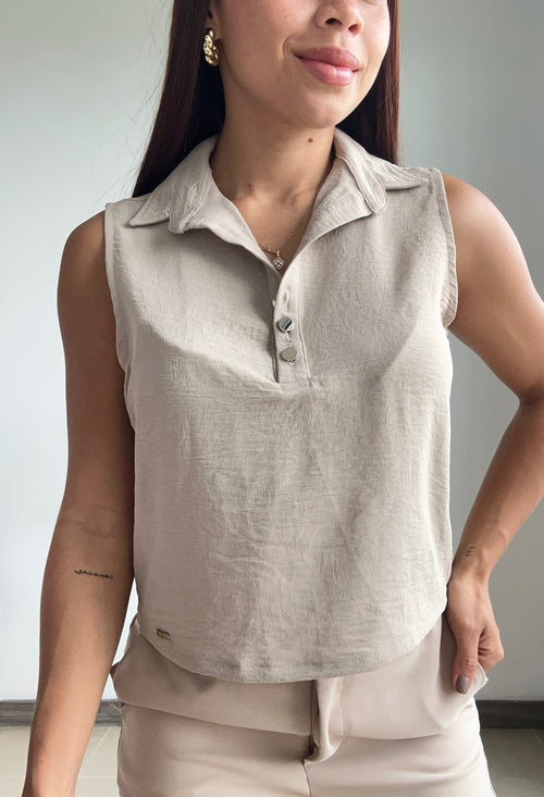 Camisa Manga Sisa Escote En V Botones