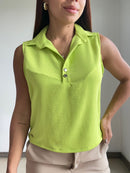 Camisa Manga Sisa Escote En V Botones