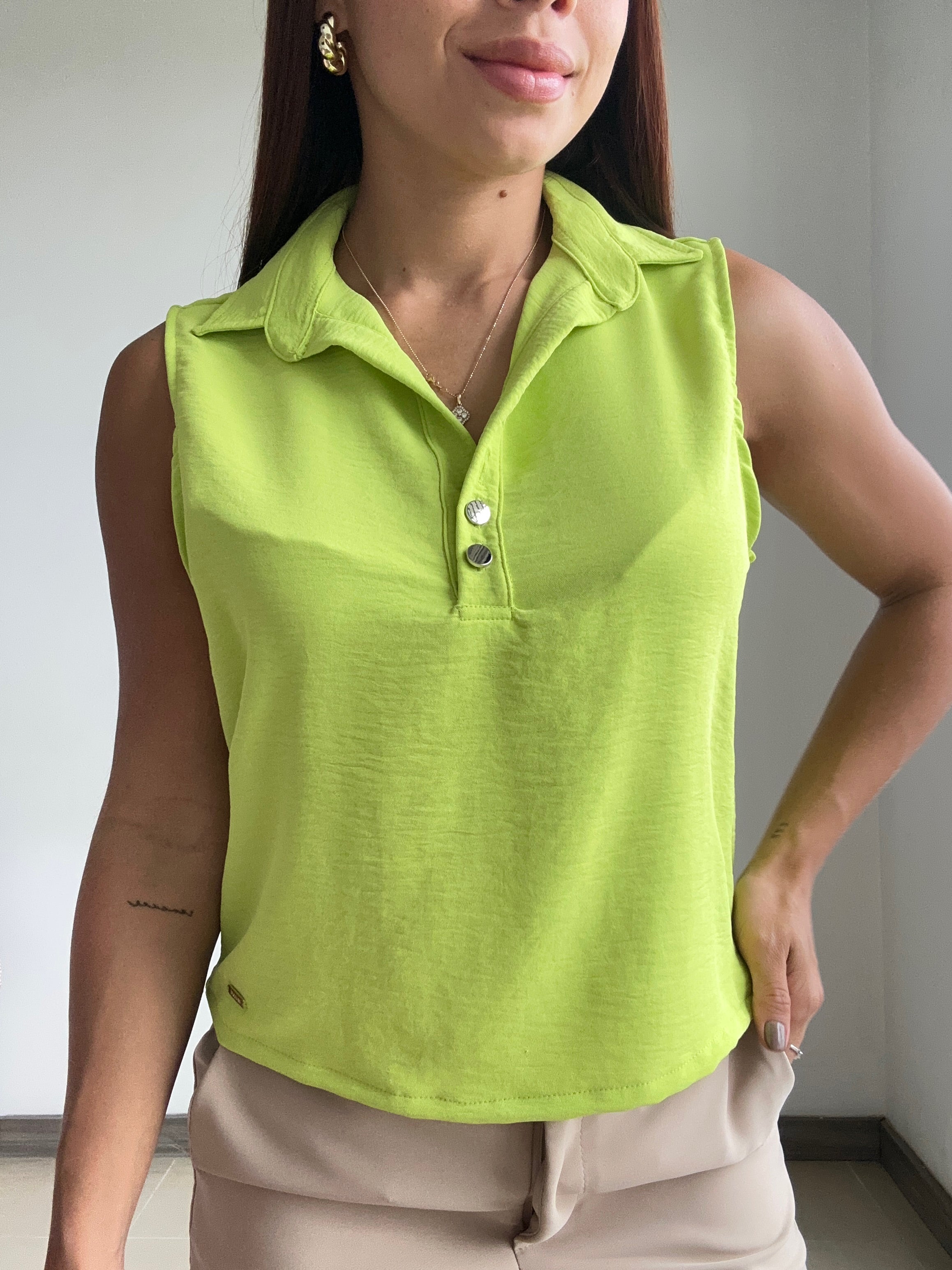 Camisa Manga Sisa Escote En V Botones