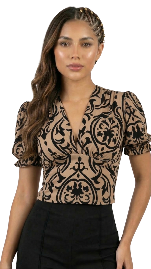 Blusa Manga Corta Cuello En V Estampada