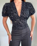 Blusa Manga Corta Cuello En V Estampada