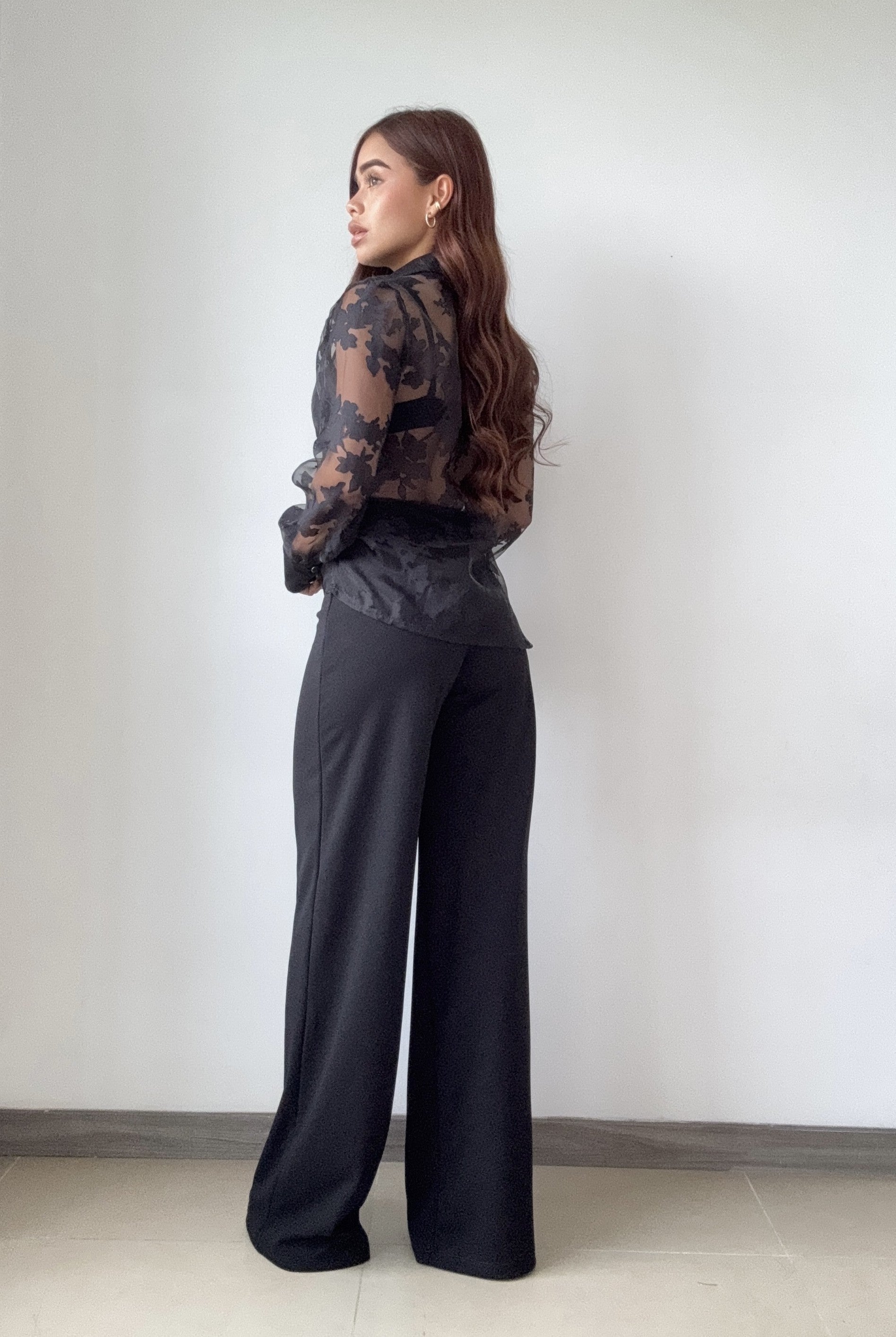 Blusa Manga Larga Tela Chifon De Flores