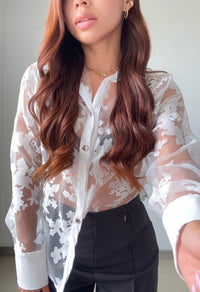 Blusa Manga Larga Tela Chifon De Flores