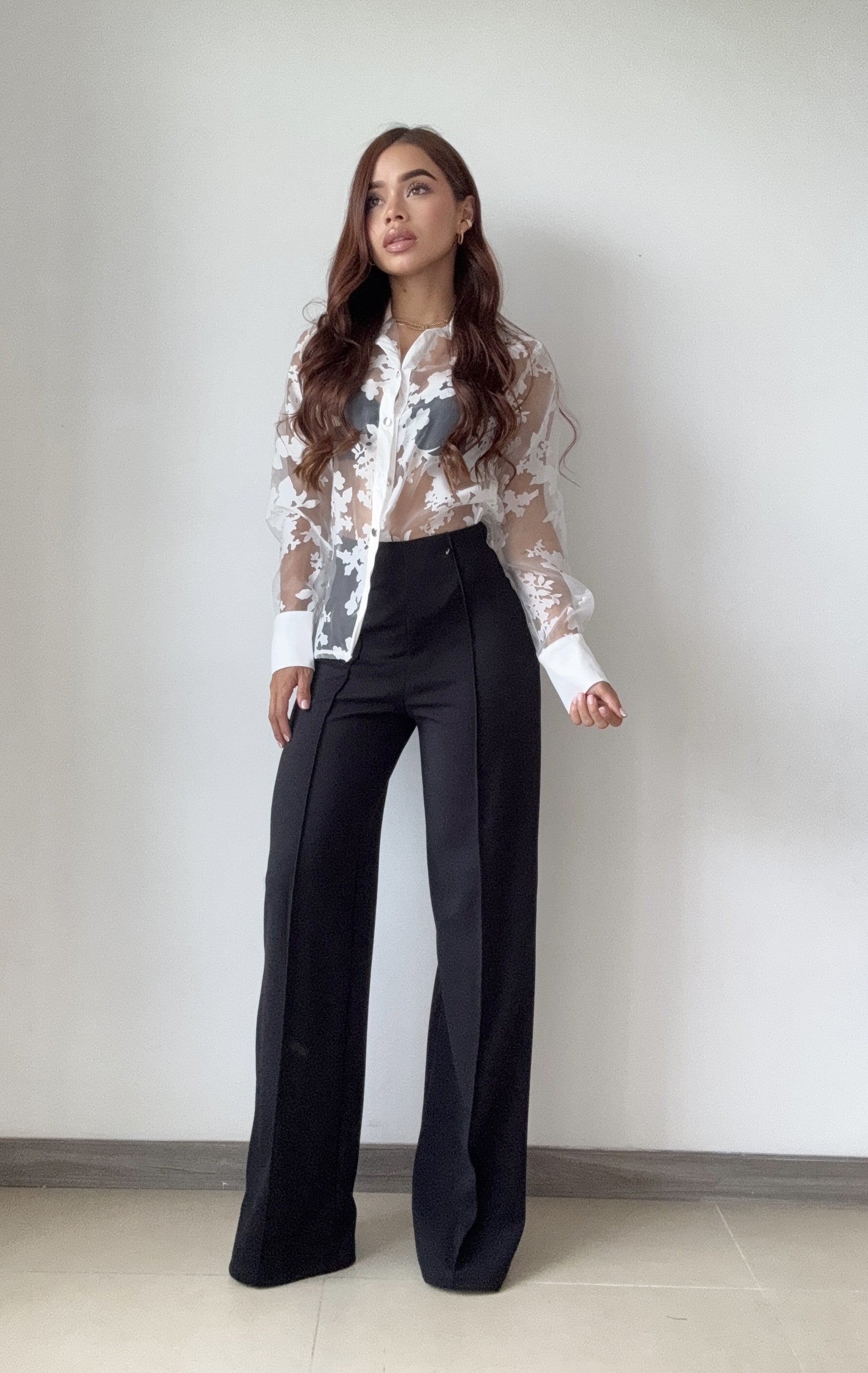 Blusa Manga Larga Tela Chifon De Flores