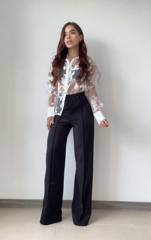 Blusa Manga Larga Tela Chifon De Flores