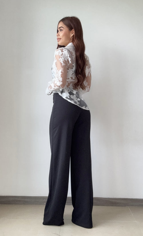 Blusa Manga Larga Tela Chifon De Flores