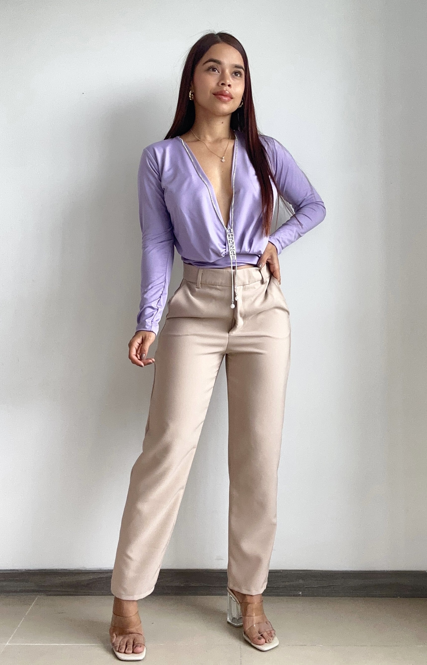 Blusa Manga Larga Escote En V Profundo