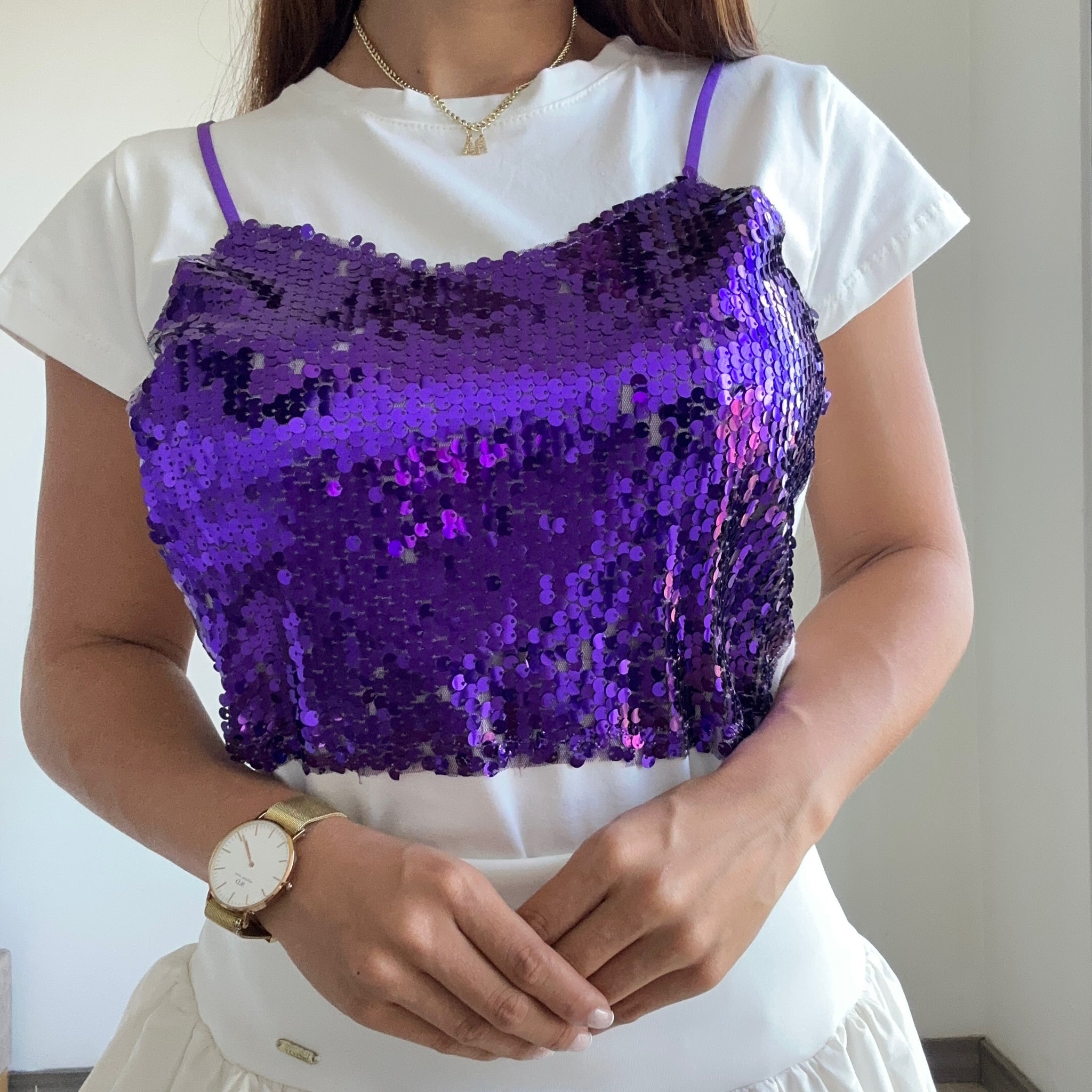 Camisa Manga Corta Sobrepuesto Lentejuel