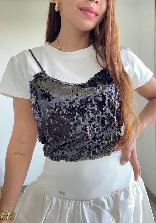 Camisa Manga Corta Sobrepuesto Lentejuel