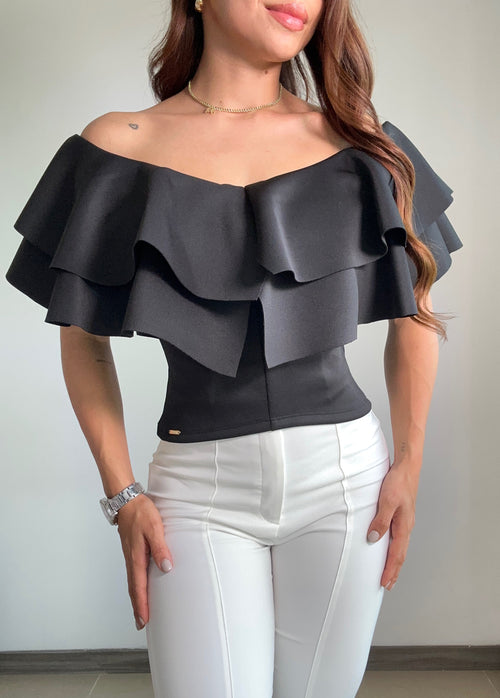 Blusa Corta Cuello En U Dos Boleros