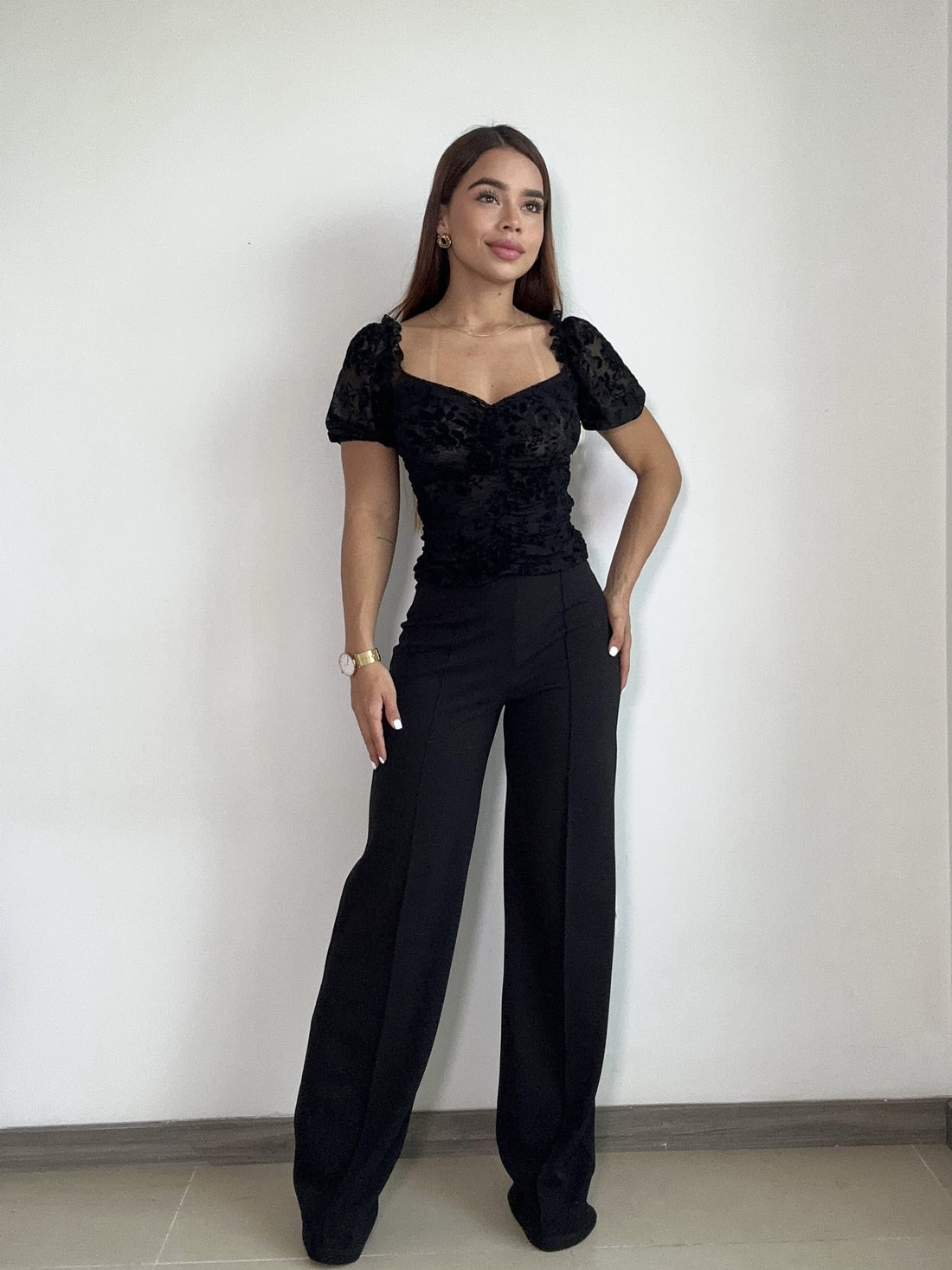 Blusa Manga Corta Cuello Cuadrado