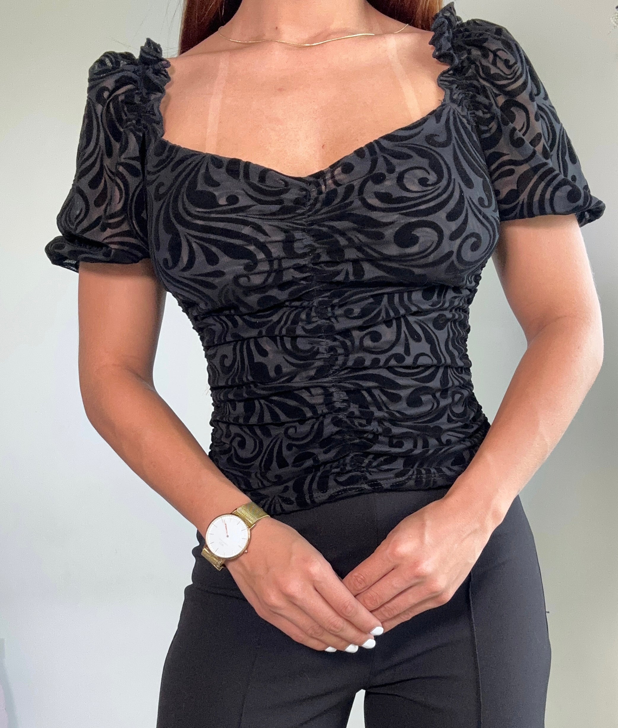 Blusa Manga Corta Cuello Cuadrado