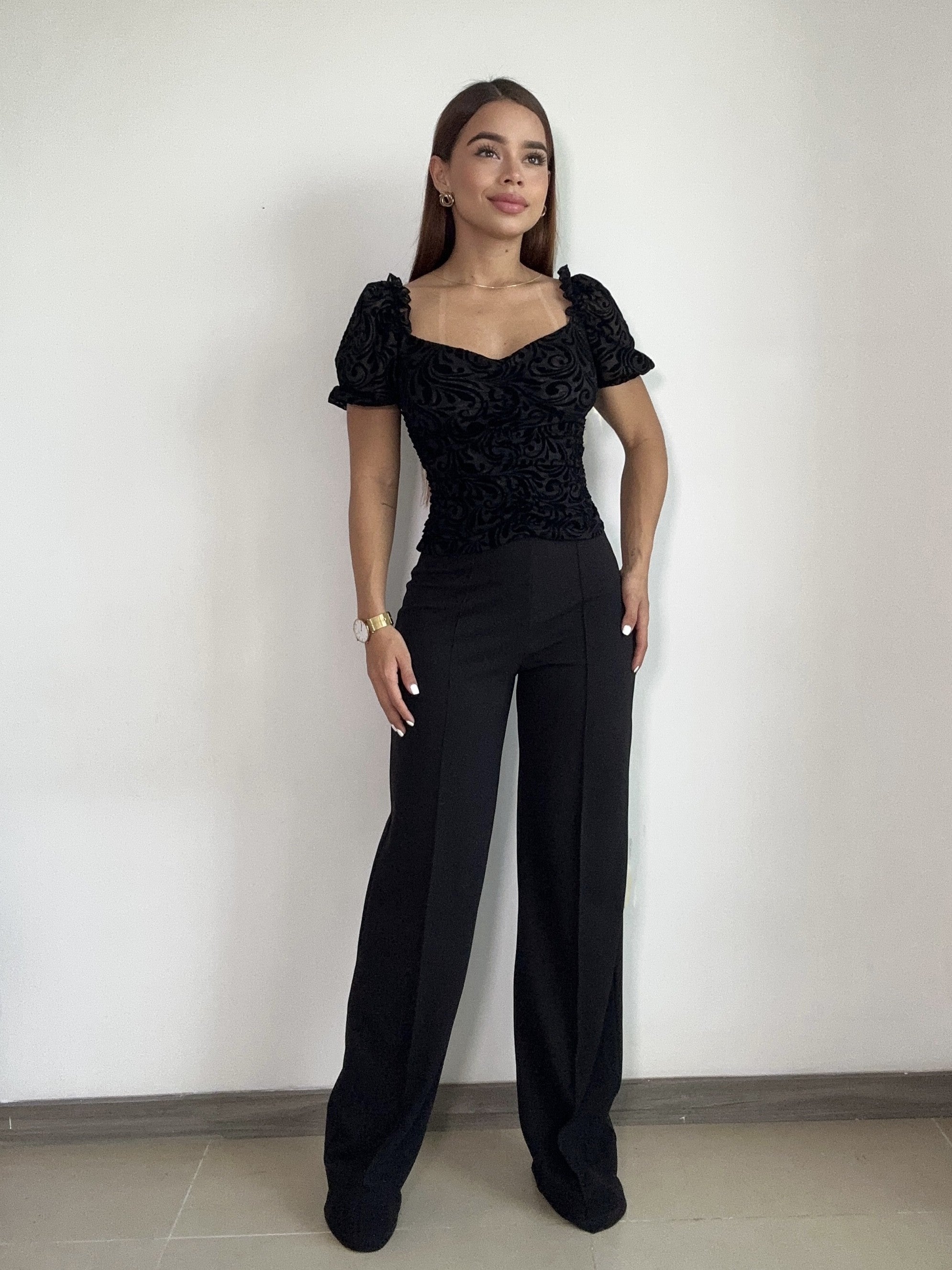 Blusa Manga Corta Cuello Cuadrado