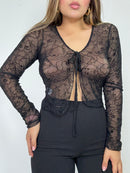 Blusa Manga Larga Estilo Chaleco Amarrar