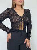 Blusa Manga Larga Estilo Chaleco Amarrar