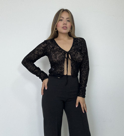 Blusa Manga Larga Estilo Chaleco Amarrar