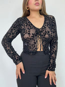 Blusa Manga Larga Estilo Chaleco Amarrar
