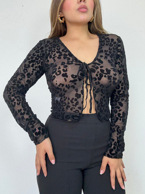 Blusa Manga Larga Estilo Chaleco Amarrar